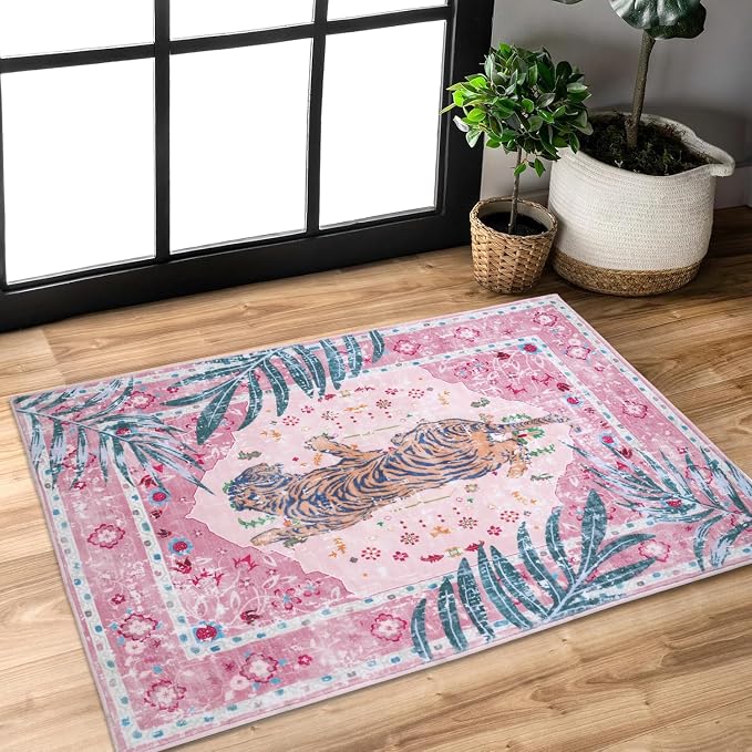 2x3 FT Leopard Rug for Living Room Pink Leopard Vintage Animal Rug Aesthetic by CILEPMID-TimelessComfort