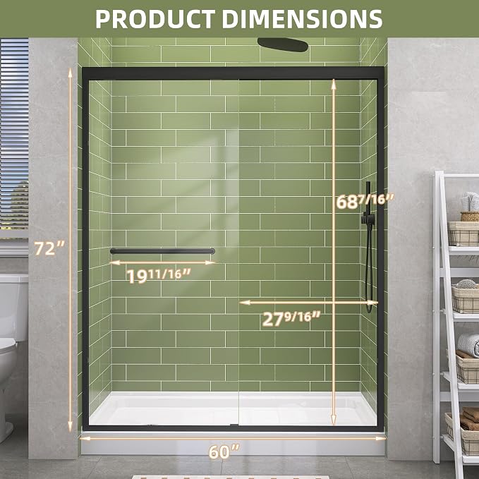 GETPRO Shower Door Double Sliding 57-60 in. W x 72 in. H Semi-Frameless Bypasss - Image 9