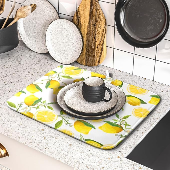 Lemon Dish Drying Mat for Kitchen Counter Spring Summer Microfiber Absorbent - Image 5