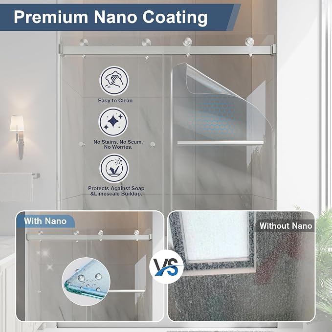 Frameless Bathtub Shower Door, 55-60" W x 60" H Double Sliding Tub Shower Door - Image 3