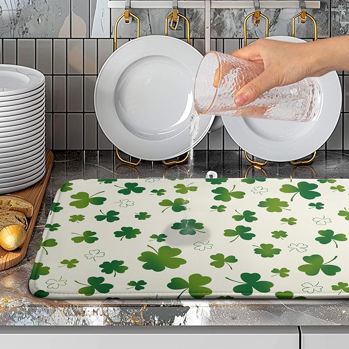 St Patricks Day Dish Drying Mat Shamrock Green Spring Kitchen Dish Drying Pad - Image 4