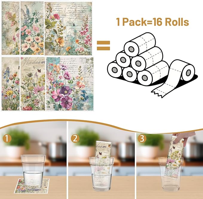 Floral Swedish Dishcloths for Kitchen, Reusable Absorbent Cellulose Sponge Dish - Image 3