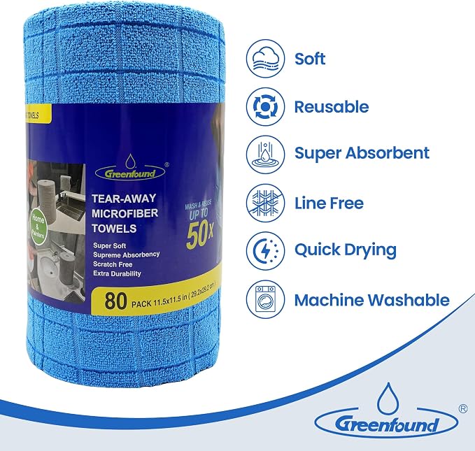 Greenfound Microfiber Cleaning Cloth Roll -80 Pack, Tear Away Towels - Image 3