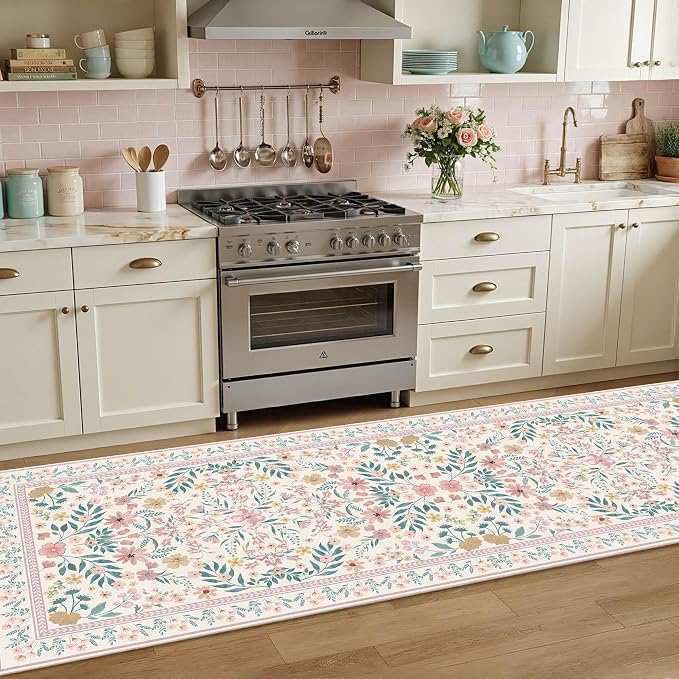 2'6" x 8' Floral Runner Rug, Washable Runners - Image 3