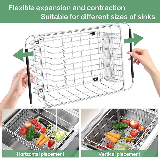 Large Dish Drainer Rack in Sink Adjustable, Expandable 304 Stainless Steel - Image 6