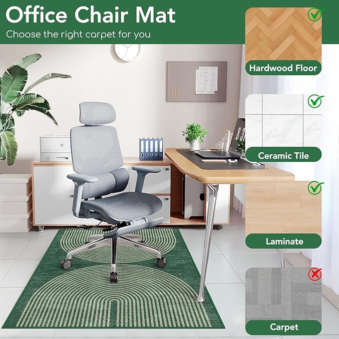 Office Chair Mat for Hardwood Floor&Tile Floor,36"X 48" Heavy Duty Desk Chair Mat for Hard Floors,Under Desk Rug for Rolling Computer Chair,Anti Slip,Low Pile Carpet Floor-Geo Green
