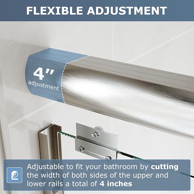 SUNNY SHOWER Double Sliding Glass Door 60" W x 72" H Shower Door 1/4" Tempered - Image 2