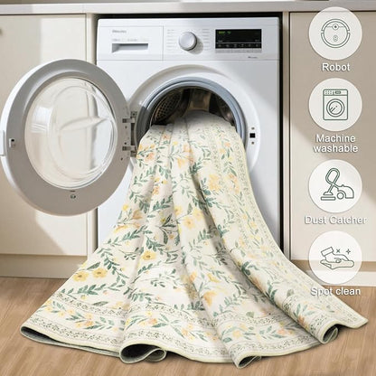 Runner Rug for Entryway: 2x6 Kitchen Rugs Non Slip Washable Ultra-Thin Soft Floral Carpet Indoor Floor Stain Resistant Carpets for Hallway Bedroom Kitchen Laundry Bathroom Dorm Beige/Multi