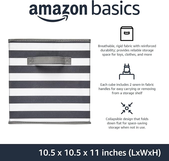 Amazon Basics Cube Organizer Storage Bins Handles, Collapsible Fabric, - Image 2