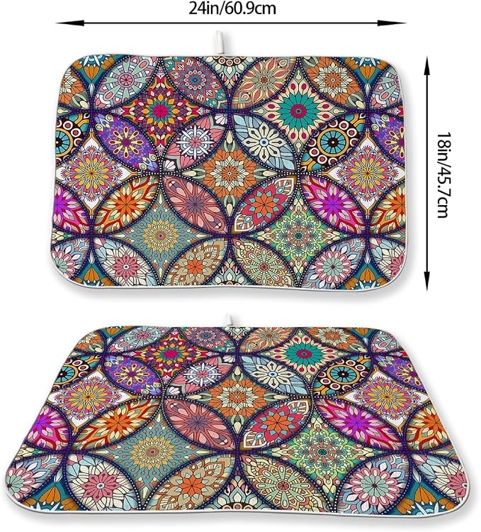 Boho Dish Drying Mat 18 x 24 Inch Vintage Bohemian Drying Mat - Image 6