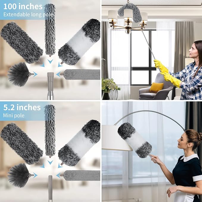 Microfiber Feather Duster with Extension Pole 30 to 100 inches, Washable Dusters - Image 3
