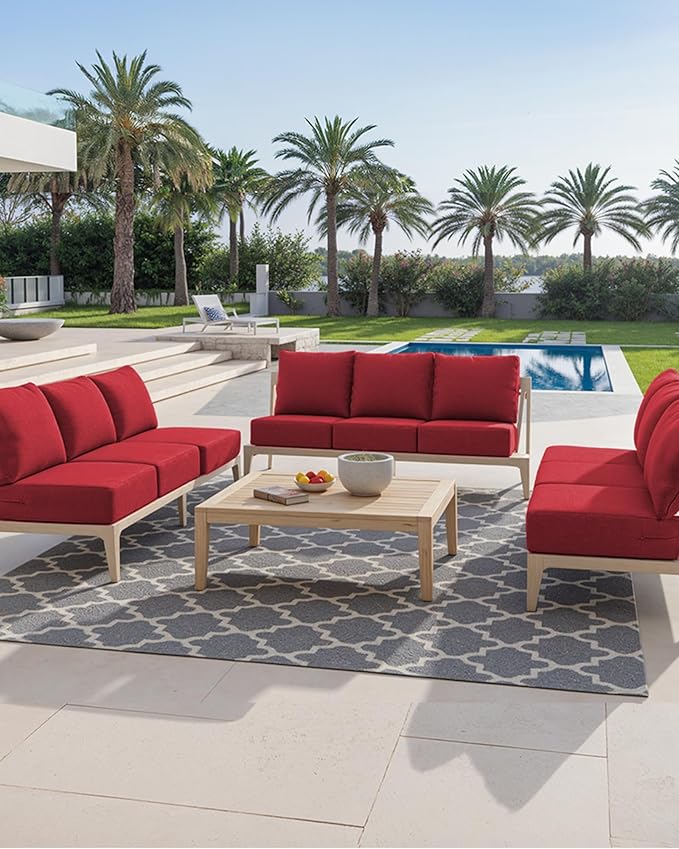 Luxury 24x24x6 Inch Outdoor Cushions for 5 Peice Patio Furniture Set - Set of 5 Water-Resistant Pillow for Dining Rocking Swivel Chairs Loveseat Couch Sectional Sofa - Red