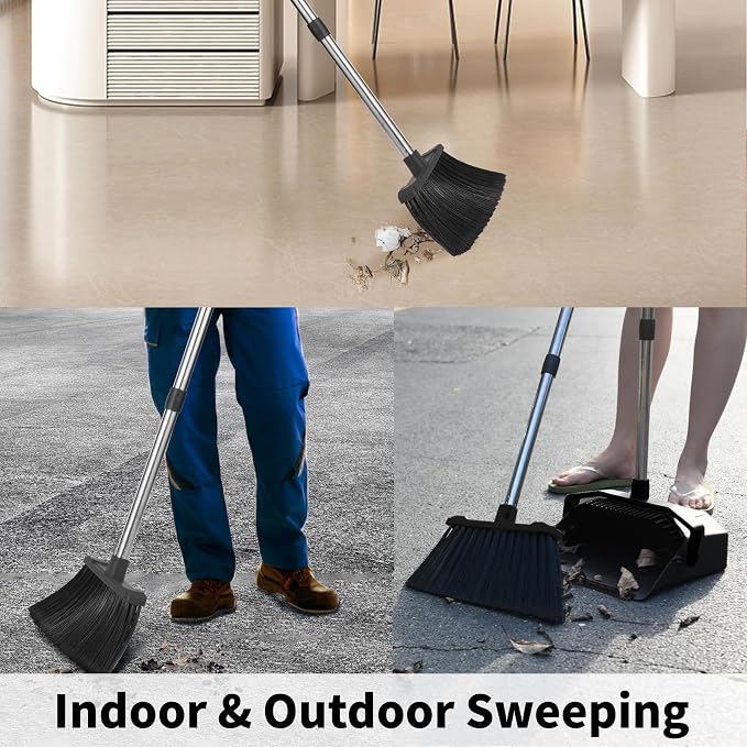3-Pack Upright Broom with Dustpan Combo Set, Commercial Broom and Dustpan Set - Image 8