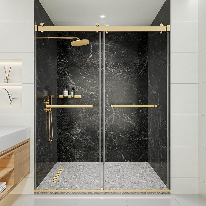 50-54" W x 76" H Frameless Shower Door, Double Sliding Glass Shower Door by Unknown