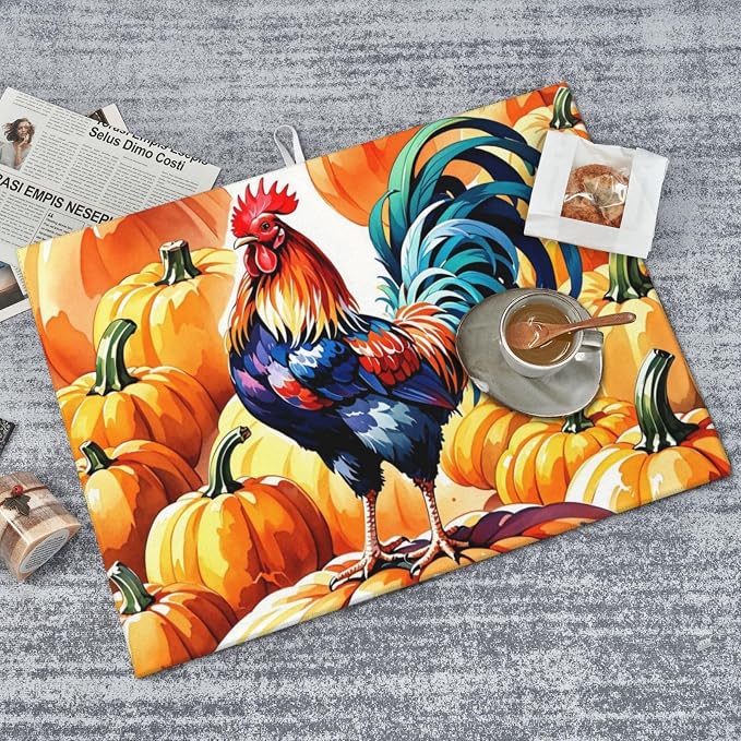 Rooster Pumpkin Dish Drying Mat Highly Absorbent Double-Sided Microfiber - Image 4