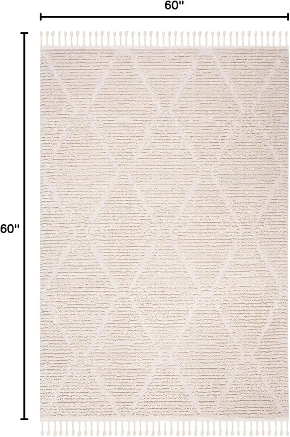SAFAVIEH Marrakesh Collection Area Rug - 6'6" x 9', Beige, Moroccan Boho Tribal Tassel Design, Non-Shedding & Easy Care, Ideal for High Traffic Areas in Living Room, Bedroom (MRK517C)