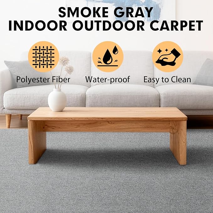 Marine Carpet,6 FT x 10 FT Smoke Gray Indoor Outdoor Carpet 0.2" Thick Boat Carpet with Water-Proof TPE Backing, Non-Slide Outdoor Marine Carpet Roll for Home, Patio, Porch, Deck