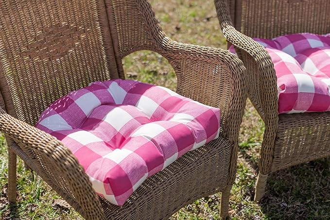 RSH DECOR: Tufted U-Shape Wicker Seat Cushions Set of 2 | 19” x 19” | All-Weather Spun Fabric | Water-Resistant | Outdoor Chair Cushions for Patio Furniture | Classic Pink Buffalo