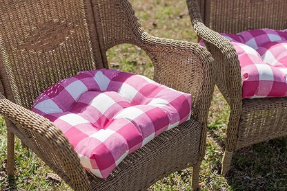 RSH DECOR: Tufted U-Shape Wicker Seat Cushions Set of 2 | 19” x 19” | All-Weather Spun Fabric | Water-Resistant | Outdoor Chair Cushions for Patio Furniture | Classic Pink Buffalo