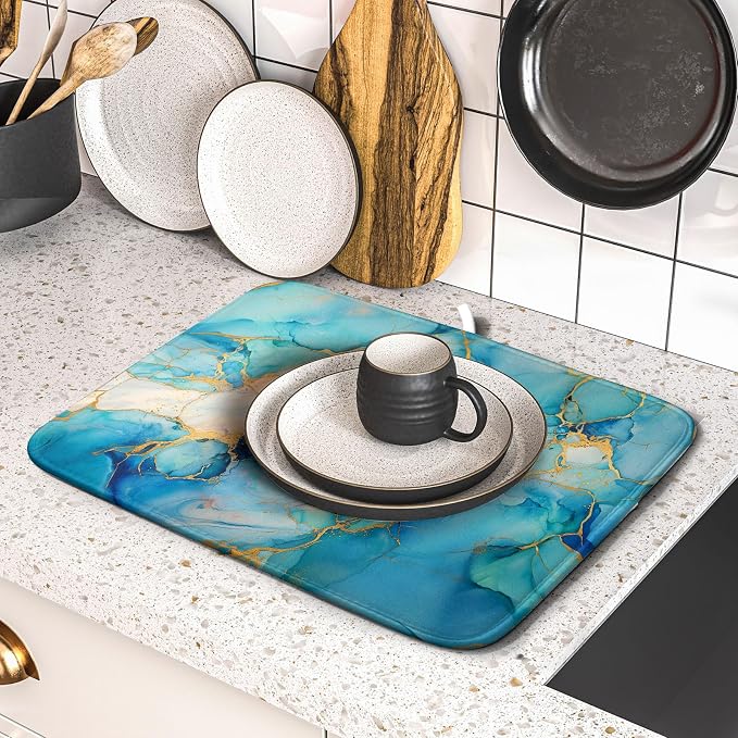 Marble Print Dish Drying Mat for Kitchen Counter - Image 5