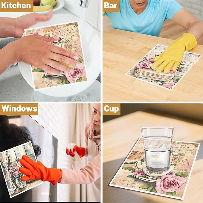Floral Swedish Dishcloths for Kitchen, 6 Pack Flower and Birds Reusable Dish - Image 6