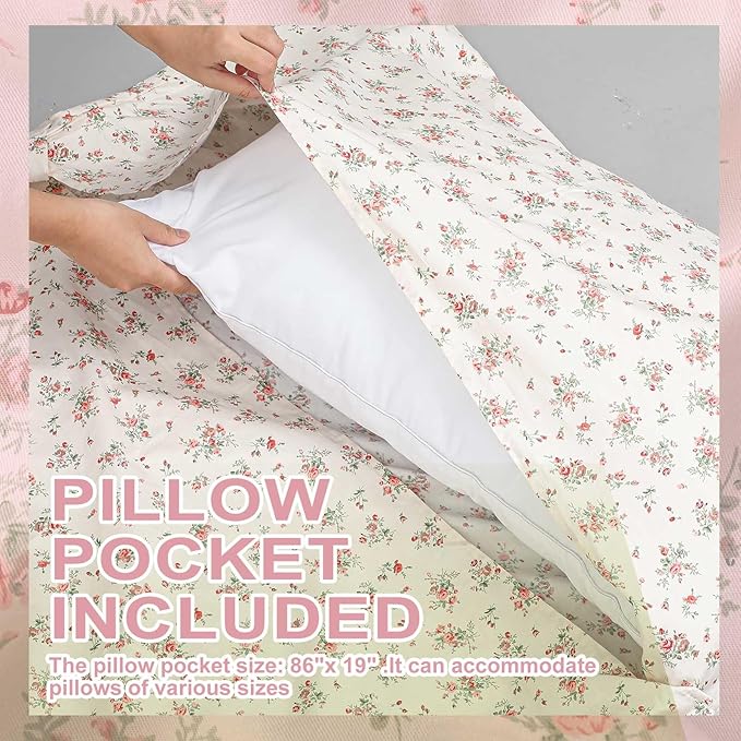 Sleeping Bag Liner 100% Cotton for Women Adult, 86 x 41 Pastoral Floral Cotton Sheet & Camping Sheet for Backpacking, Hotel, Traveling, Comfy Easy Care, Sleeping Bags with Zipper, with Storage Bag