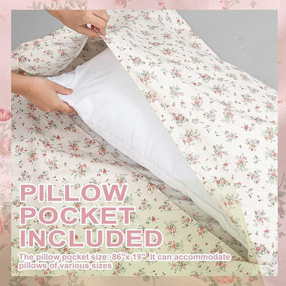 Sleeping Bag Liner 100% Cotton for Women Adult, 86 x 41 Pastoral Floral Cotton Sheet & Camping Sheet for Backpacking, Hotel, Traveling, Comfy Easy Care, Sleeping Bags with Zipper, with Storage Bag