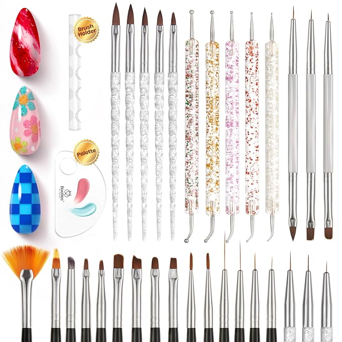 Beetles 31pcs Nail Art Brushes, Nail Art Pens, Dotting Tools, Dust Brush by beetlesGelPolish