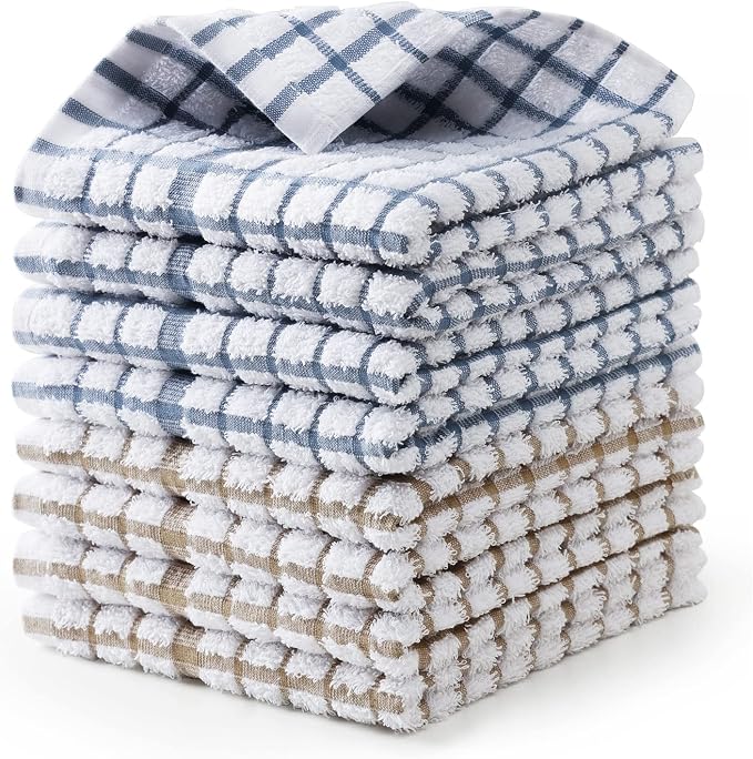 Egles 8 Packs Kitchen Dishcloths, 100% Cotton Grid Terry Dish Cloths 12" x 12" by Egles