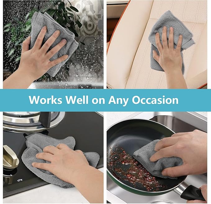 HOMEXCEL Grey Microfiber Cleaning Cloth, 5 Pack Cleaning Towels - Image 6