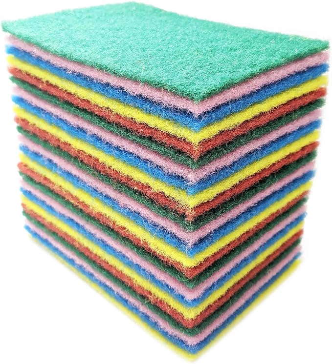 Bundaloo 24 Pack Scouring Pads Scrubbers Set in Red, Non Abrasive, Non Scratch by BundalooProducts