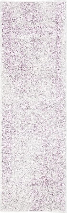 SAFAVIEH Adirondack Collection Runner Rug - 2'6" x 12', Ivory & Lavender, Distressed Vintage Floral Design, Non-Shedding & Easy to Clean, Ideal for Hallway, Foyer, Entryway, Bedroom (ADR109U)