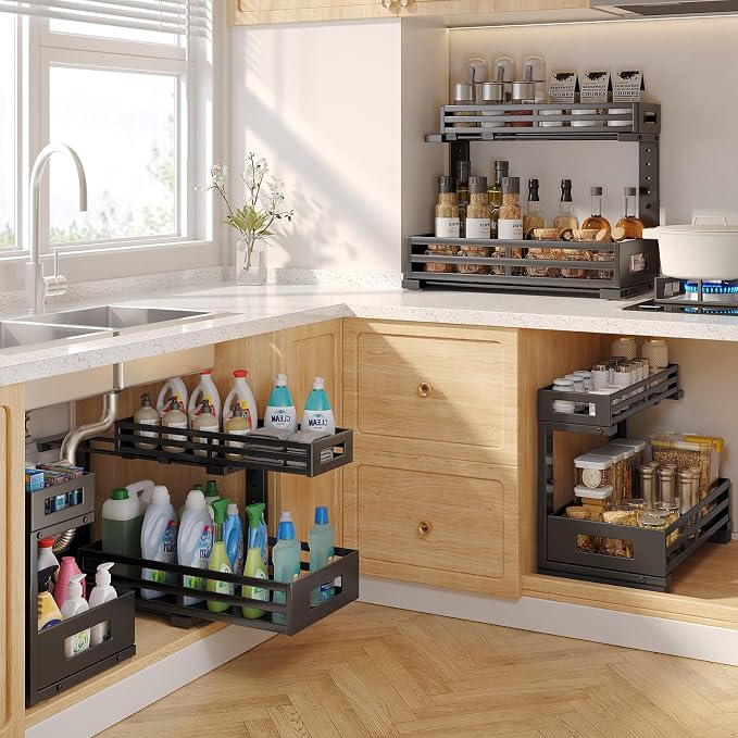 2-Pack 17"Deep Under Sink Organizer And Storage, 2-Tier L-Shaped Pull Out - Image 5