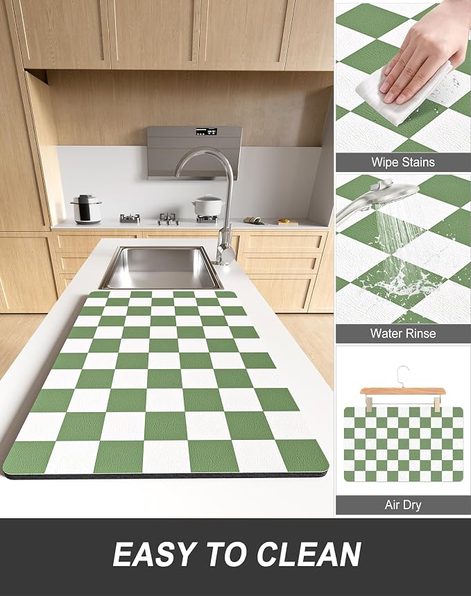Rnivvi Dish Drying Mat for Kitchen Counter, 12 x 19" Cute Checkered Absorbent - Image 6