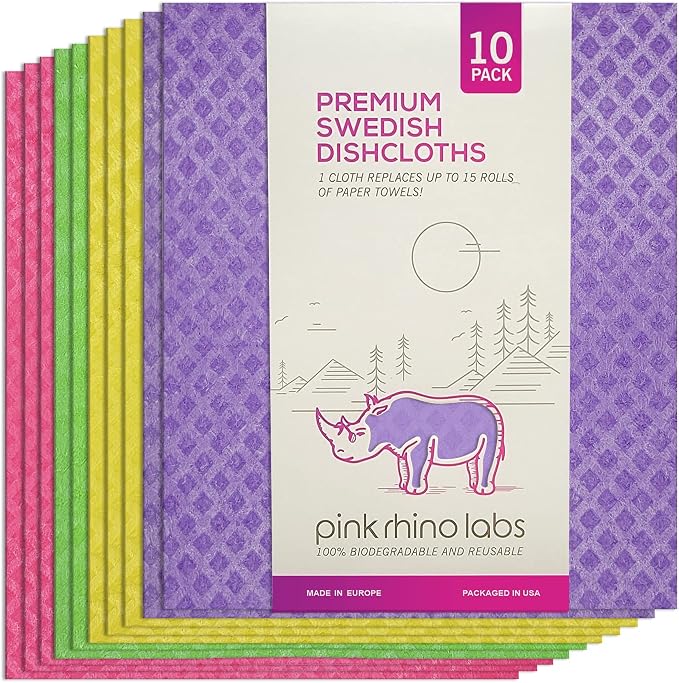 Swedish Dishcloths – Eco-Friendly Reusable Kitchen Towels – 10 Pack Cleaning by PinkRhinoLabs