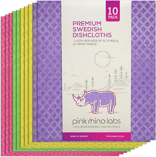 Swedish Dishcloths – Eco-Friendly Reusable Kitchen Towels – 10 Pack Cleaning by PinkRhinoLabs