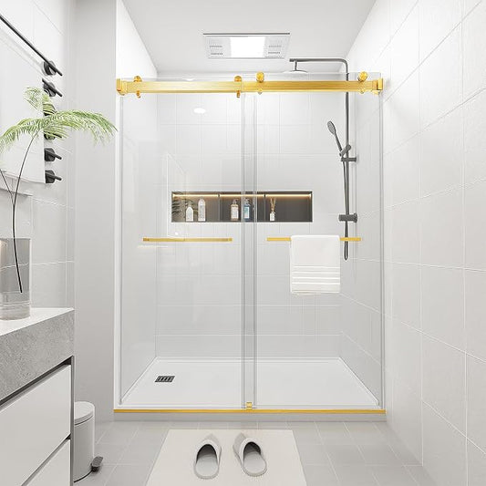 Shower Door 68–72in W x 76 in H, 3/8" Tempered Glass Double Sliding Shower Door by Relaxcabine
