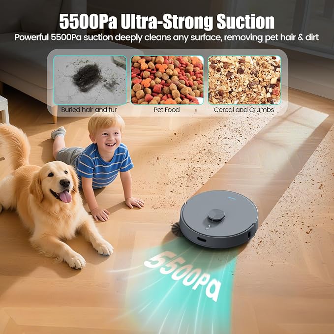 AIRROBO T25+ Robot Vacuum and Mop Combo, 5500Pa Suction, Pet Area Smart Boost - Image 5