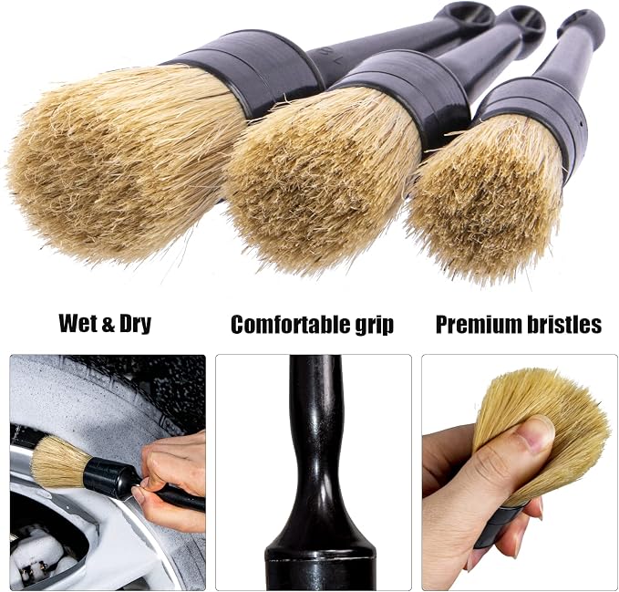Car Detailing Brushes Set for Cleaning Car Wheel Rim, 3 Pack Automotive - Image 5