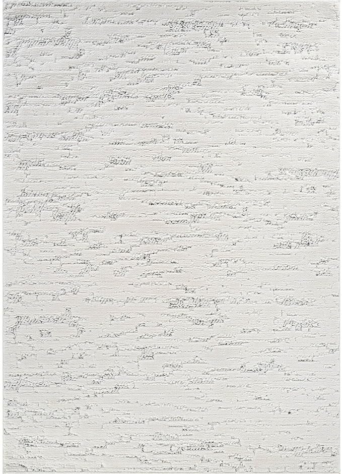 Beverly Rug Micro Loop Area Rug White/Gray 5x7 Abstract Modern Luxury Brushstroke Durable Soft Indoor Rugs for Living Dining Room Office Stain Resistant Non Shedding Casual Indoor Carpet 5 x 7