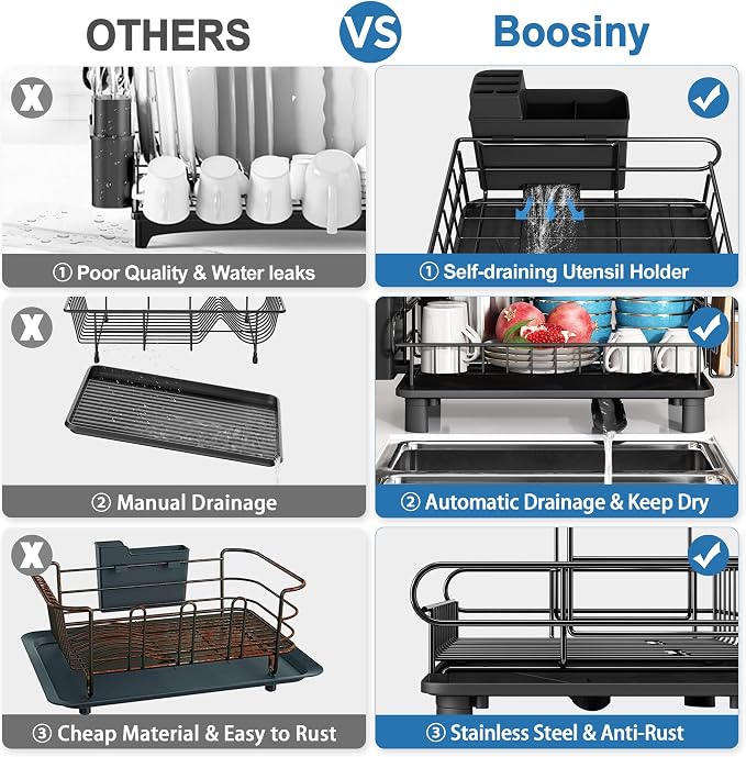 MAJALiS 2 Tier Black Large Stainless Steel Dish Drainers Drying Rack - Image 4