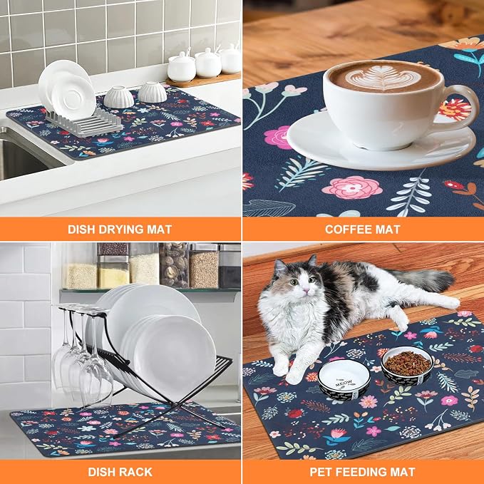 LOKHOM Dish Drying Mat for Kitchen Counter, Vintage Dish Drainer Rack Mat - Image 5