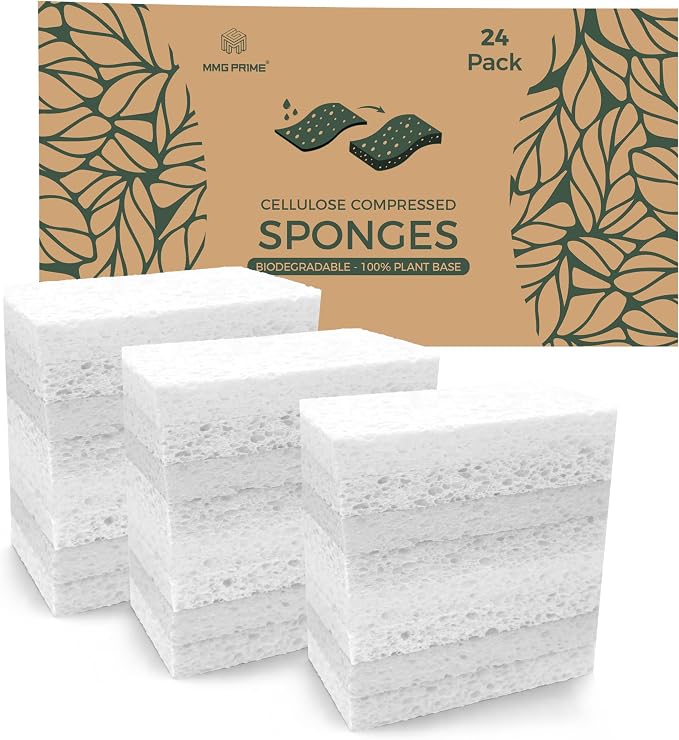 Cellulose Sponges – 24-Pack White Compressed Natural by MMGPrime