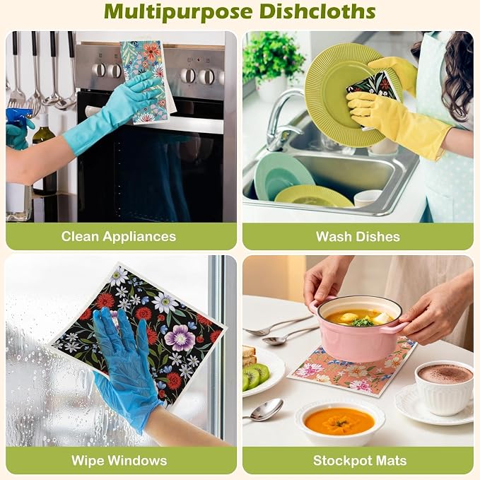 6 Packs Swedish Paper Cloths for Kitchen, Reusable Paper Towels Washable Dish - Image 7