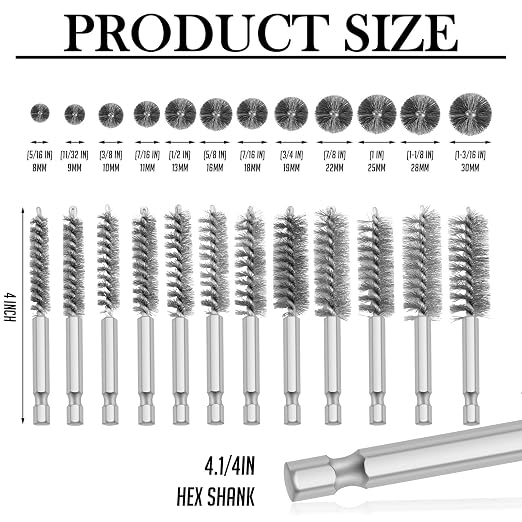 Patelai 12 Pcs Stainless Steel Wire Bore Brush Different Size Twisted Cleaning - Image 2