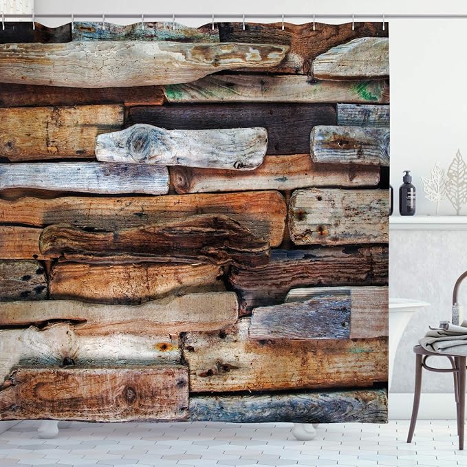 Ambesonne Driftwood Shower Curtain, Wooden Theme Driftwood and Knotty Planks in by Ambesonne