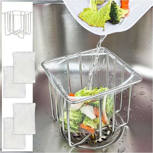 Kitchen Sink Strainer with Sink Basket Holder and 200 Strainer Net Bags by ONVIPSTOO