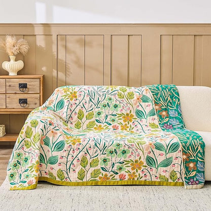 Beige Boho Throw Blanket, 100% Cotton Blankets for Couch Bed, 60"x80"Cotton Quilt Travel Muslin Blankets Farmhouse Home Decor Soft Lightweight Picnic Blanket for Summer
