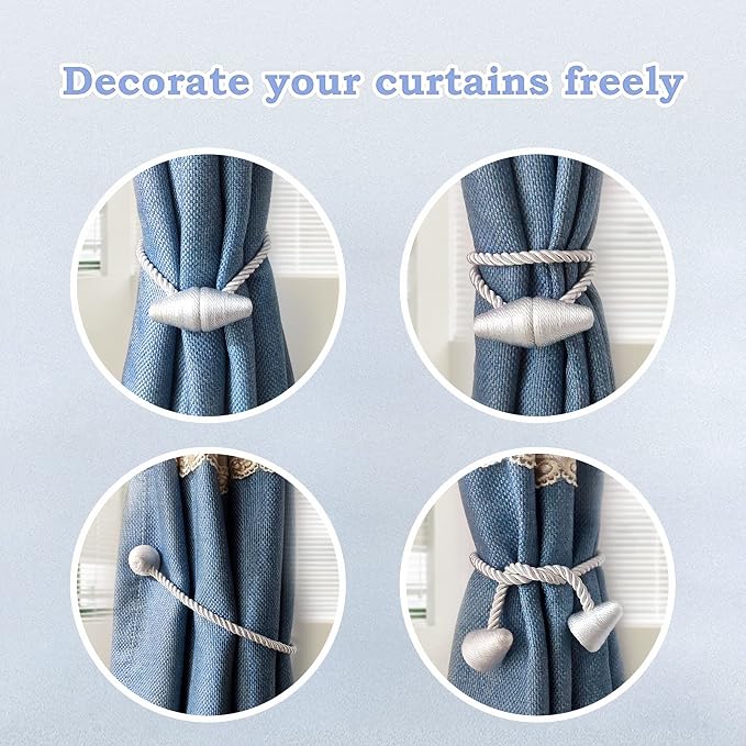 Hion Magnetic Curtain Tiebacks White 2pcs, Curtain Tiebacks Buckles Holdbacks - Image 4