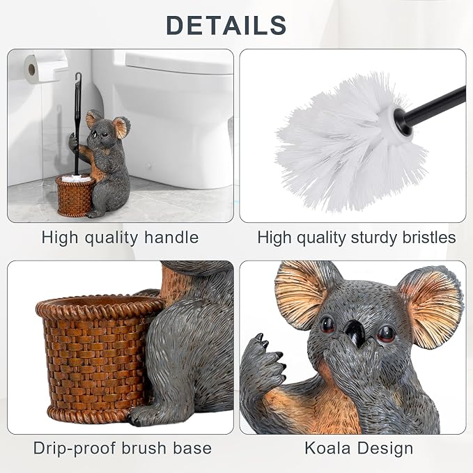 Toilet Brush Holder Set For Bathroom Super Cute Koala Base Solidly Toilet Bowl - Image 3